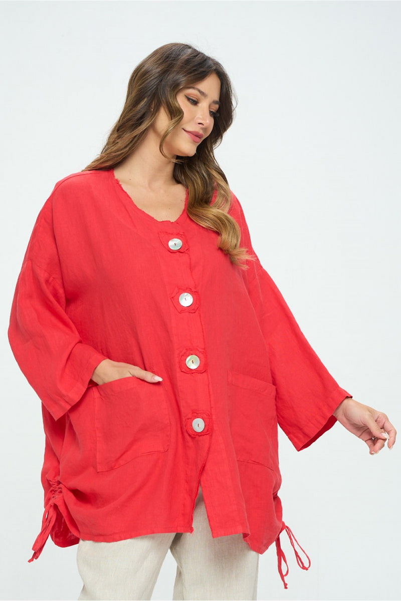 La Fixsun Oversized Linen Jacket Tunic with Large Buttons and Side Pul