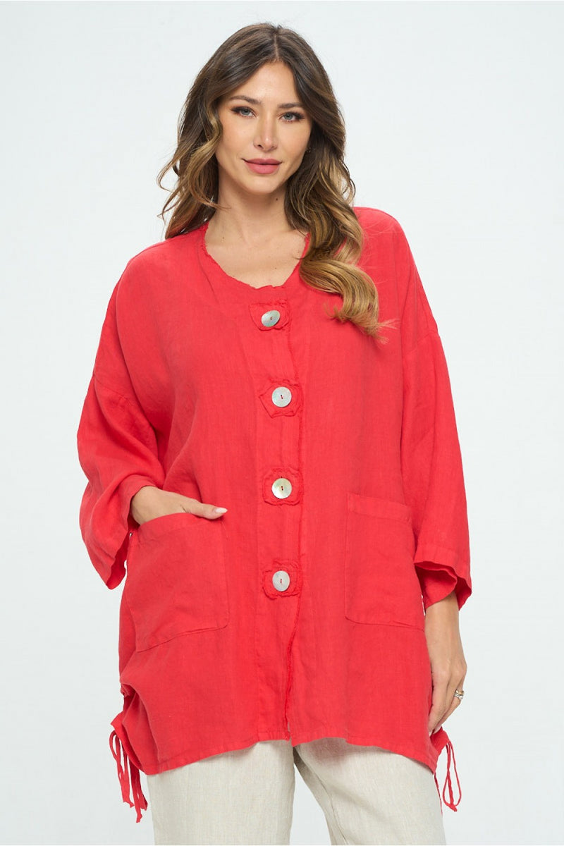 La Fixsun Oversized Linen Jacket Tunic with Large Buttons and Side Pul